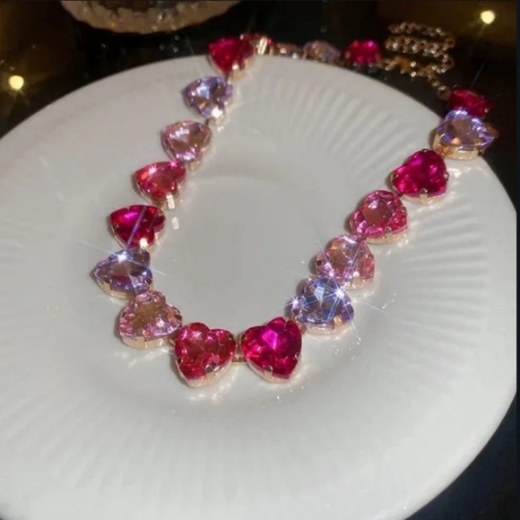 Choker Jewelry - Pink 💖 Hearts Rhinestone Choker Necklace